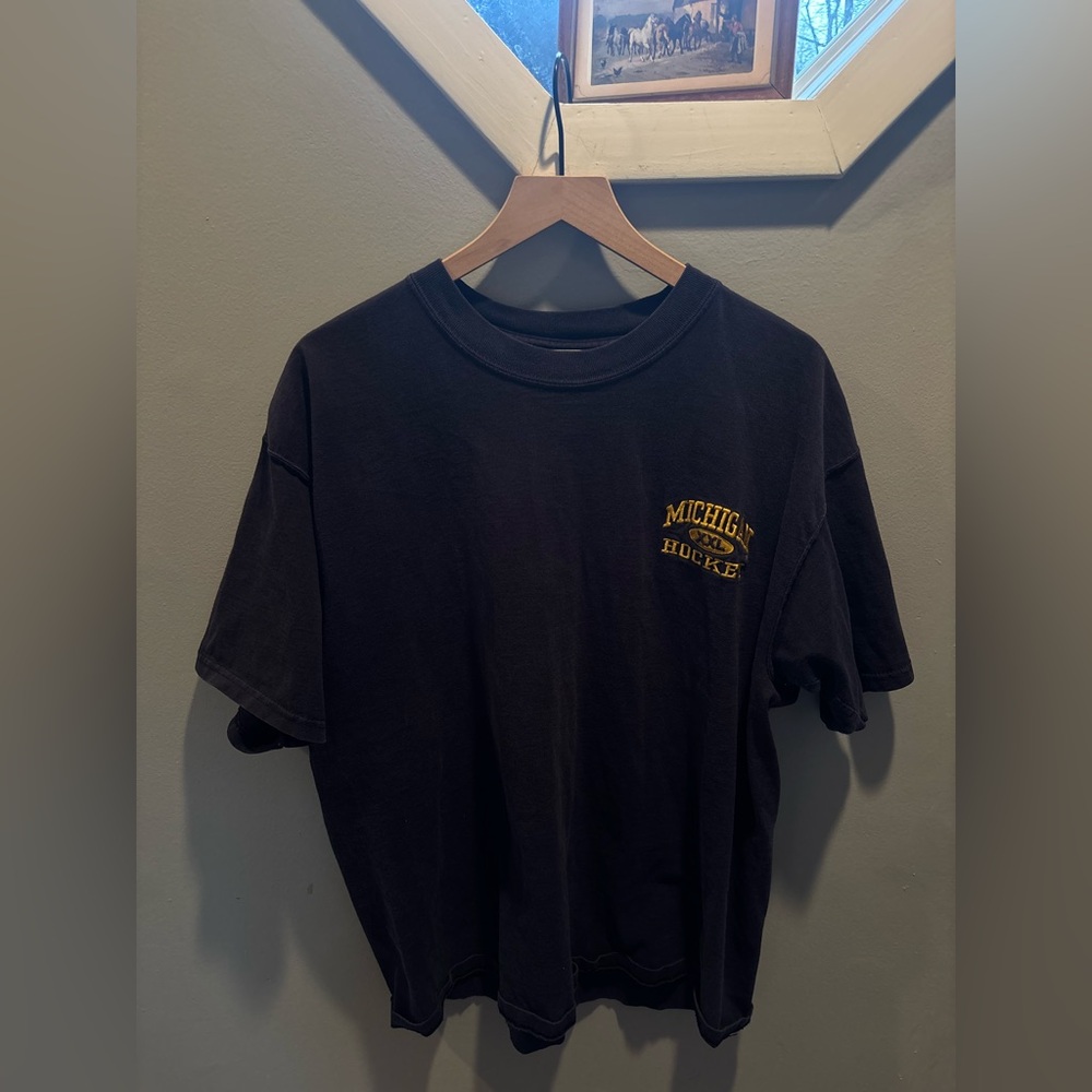 Gildan Navy Short-Sleeve Tee with Yellow Michigan Hockey Logo